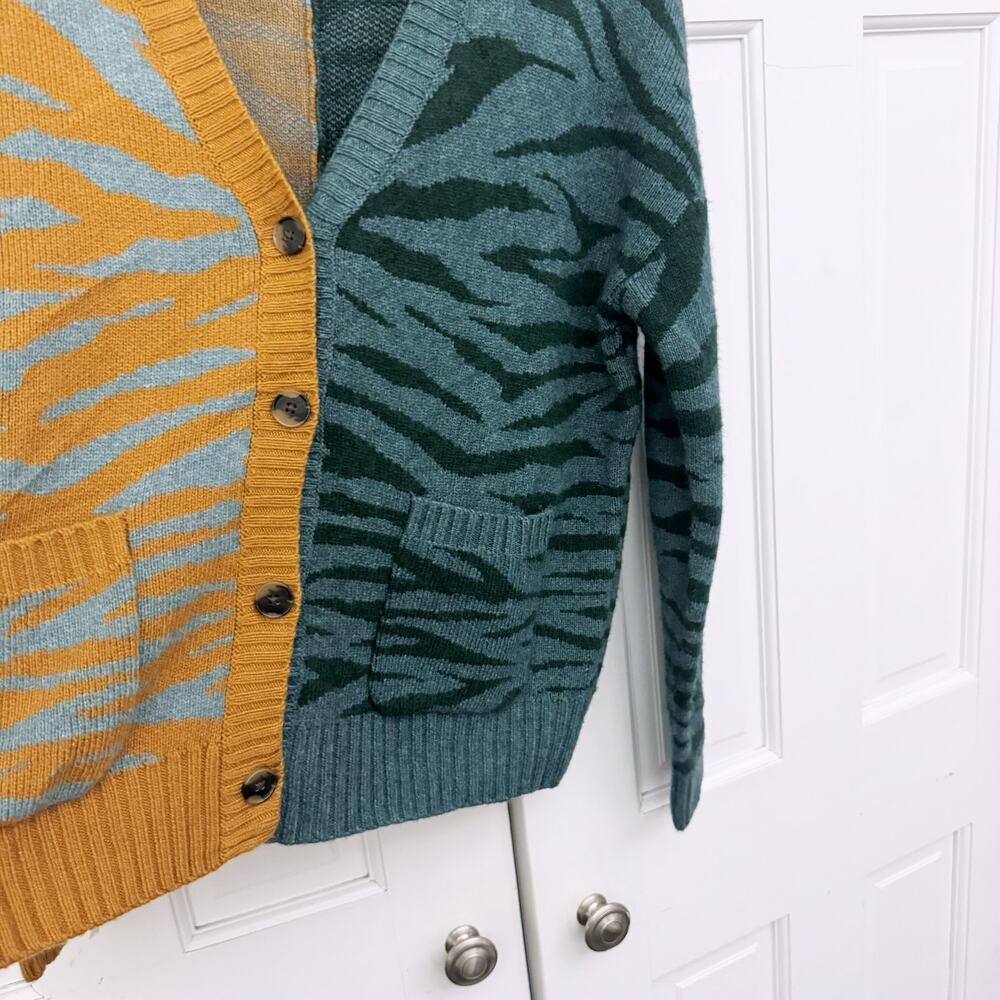 Rachel Antonoff Colorblocked Cori Zebra Print Cardigan (Medium) - Picture 2 of 6